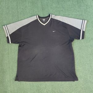 VINTAGE Nike Stretch Material V Neck Embroidered Swoosh Shirt Size XL (Oversized